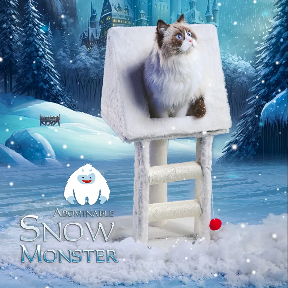 White Cat Condo Plush Fabric Cat Condo With Ladder - PO-CT-0227 wholesale manufacturer