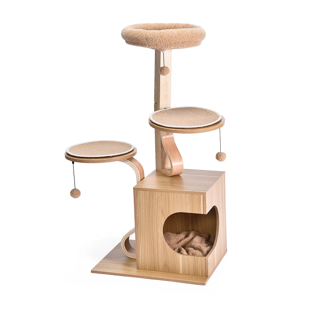 Wood Cat Tree Furniture Indoor Climbing Cat Condo Bed - PO-CT-0232 wholesale manufacturer