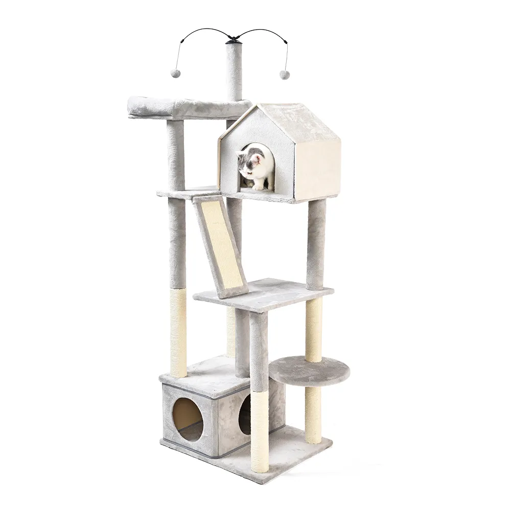 Wooden Ladder Cat Tree 69 Inch Large Cat Scratching Post - PO-CT-0240 wholesale manufacturer