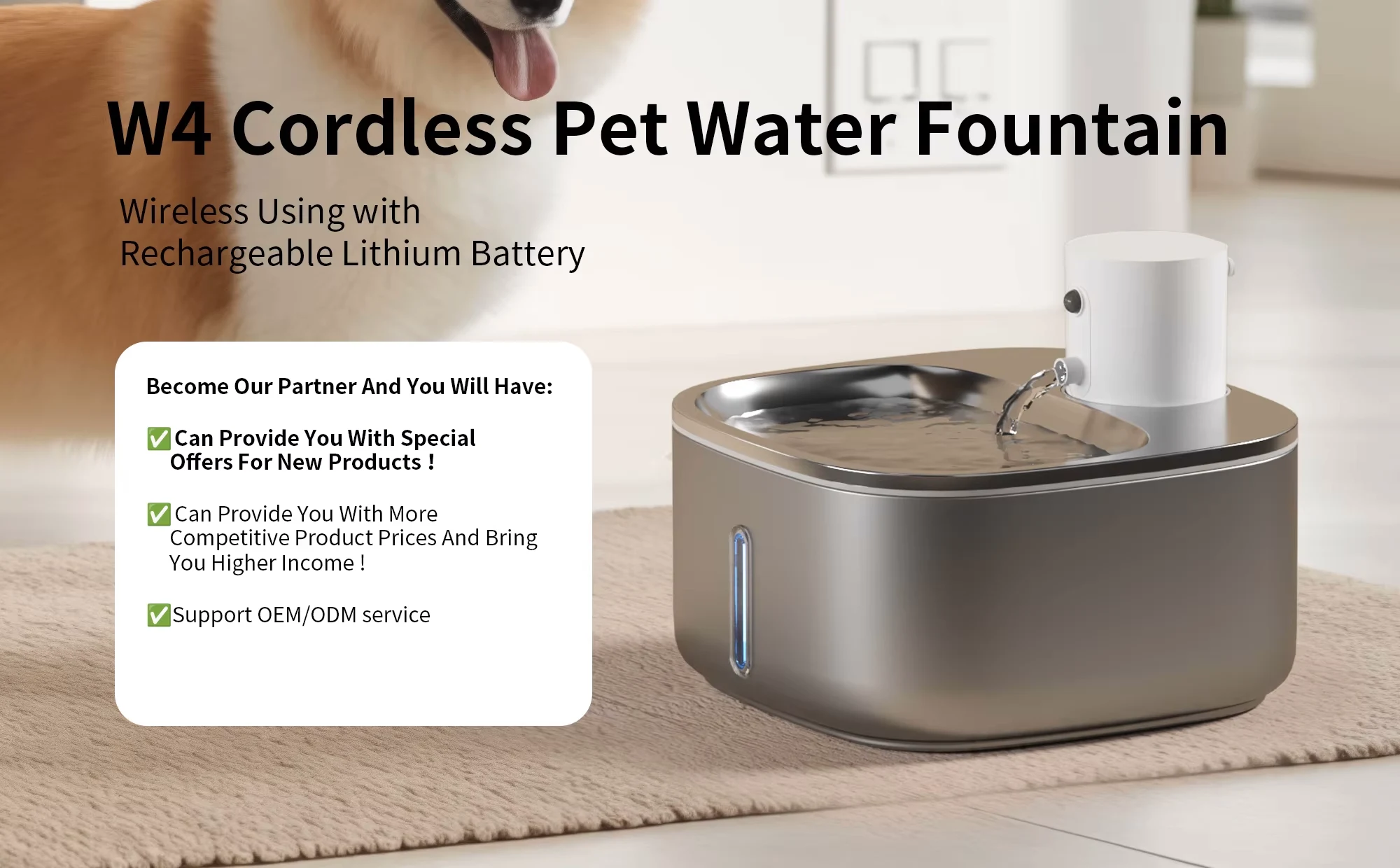 PETOEM W4-S1 3.2L Stainless Steel Pet Water Fountain | Automatic Dog Cat - W4-S1 wholesale manufacturer