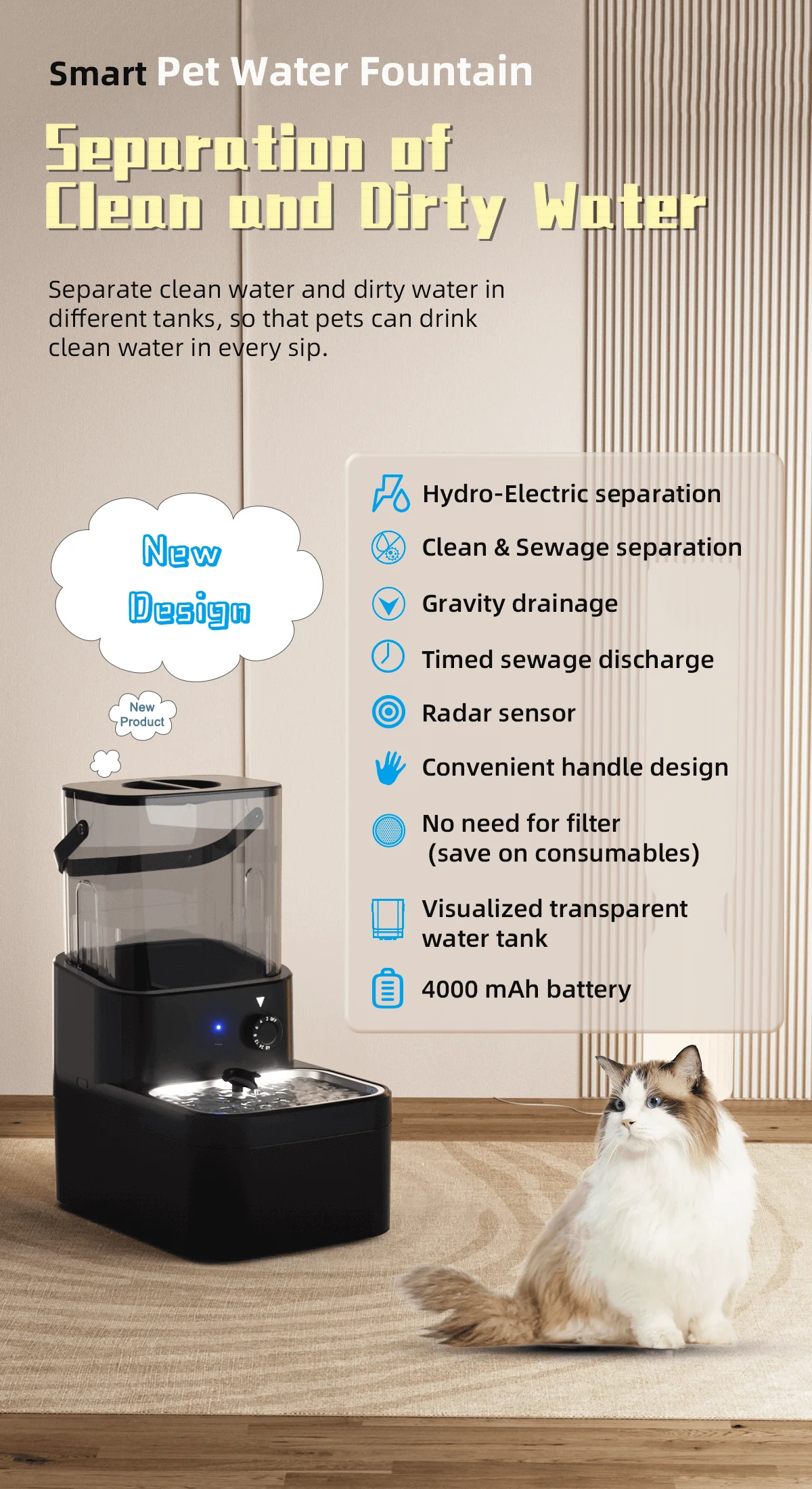 PETOEM S1 3L Smart Pet Water Fountain | Automatic Dog Cat Drinking Dis - S1 wholesale manufacturer