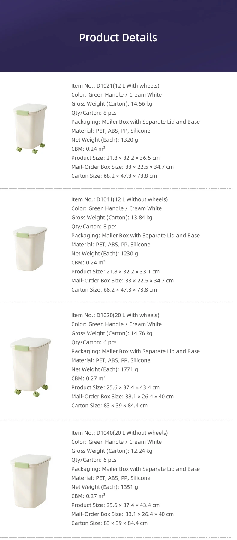 PETOEM D1020, D1021, D1040, D1041 Airtight Pet Food Container with Wheels - D1020, D1021, D1040, D1041 wholesale manufacturer