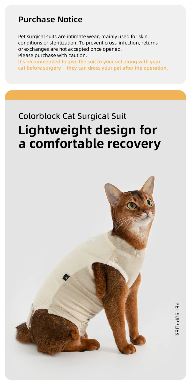 PETOEM NM-027003 Breathable Cat Surgical Suit | Full Coverage Recovery Wear f - NM-027003 wholesale manufacturer