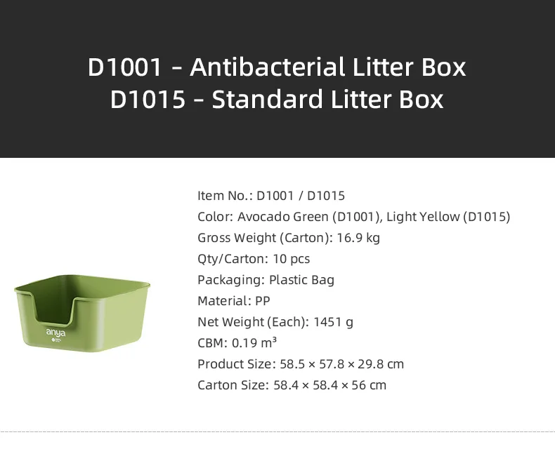 PETOEM D1001, D1015 Extra-Large Antibacterial Cat Litter Box with Splash Guard - D1001, D1015 wholesale manufacturer