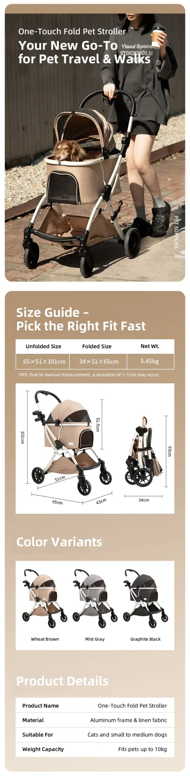 PETOEM NM-031002 Foldable Pet Stroller | Lightweight & Shock-Absorbing for Ca - NM-031002 wholesale manufacturer